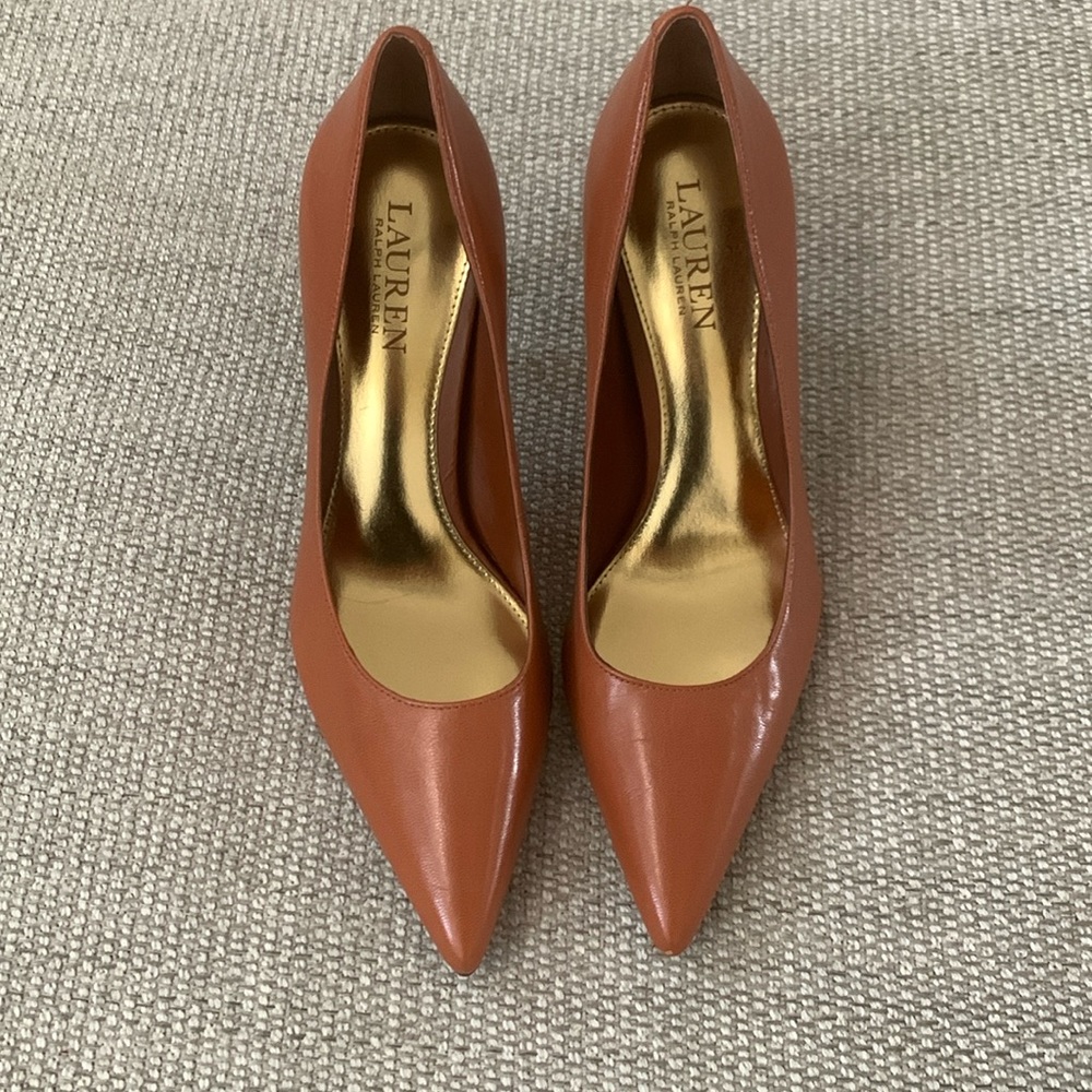 Cognac color Lauren Ralph Lauren Sarina high heel pointy pumps